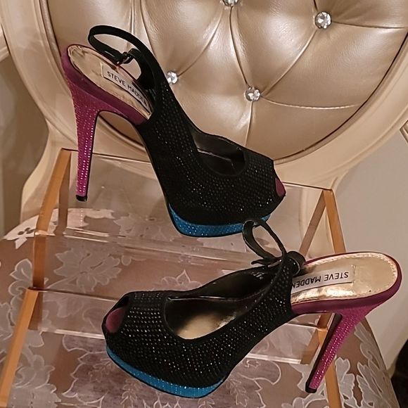Steve Madden Masqraid Platform Multicolor Peep Toe Stilettos - Picture 2 of 16